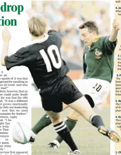  ?? PICTURE: TOUCHLINE ?? GAME-CHANGER: Flyhalf Joel Stransky kicks the drop goal that took South Africa to 15-12 and victory.