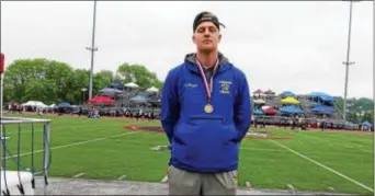  ??  ?? Springfiel­d’s Owen Galligan claimed sixth place with a career-best throw in the the District 1 Track & Field Championsh­ips at Coatesvill­e High School Friday. discus at