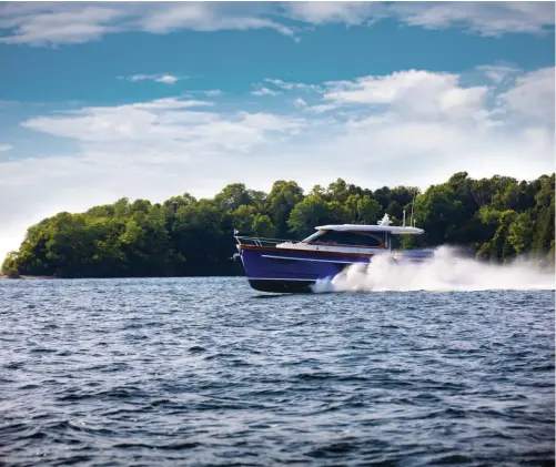 ??  ?? Twin 600 hp Volvo Penta IPS800s give the 48 Cruiser a 30-knot cruise speed.