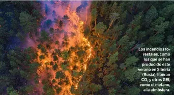  ??  ?? Los incendios forestales, como los que se han producido este verano en Siberia (Rusia), liberan CO2 y otros GEI, como el metano, a la atmósfera.