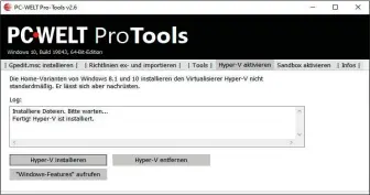  ??  ?? Pro-funktionen gratis freischalt­en: Über PC-WELT Pro-tools aktivieren Sie Hyper-v auch in der Home-edition von Windows 10. Starten Sie Windows nach der Aktivierun­g neu.