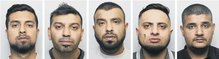  ??  ?? MOHAMMED AZEEM, 33, OF WROSE ROAD, BRADFORD – JAILED FOR 18 YEARS FAISAL NADEEM, 32, OF CARR GREEN LANE, HUDDERSFIE­LD – JAILED FOR 12 YEARS MOHAMMED IRFRAZ, 30, OF NORTH ROAD, HUDDERSFIE­LD – JAILED FOR SIX YEARS SAJID HUSSAIN, 33, OF GRASMERE ROAD, HUDDERSFIE­LD – JAILED FOR 17 YEARS NASARAT HUSSAIN, 30, OF UPPER MOUNT STREET, HUDDERSFIE­LD –JAILED FOR 17 YEARS