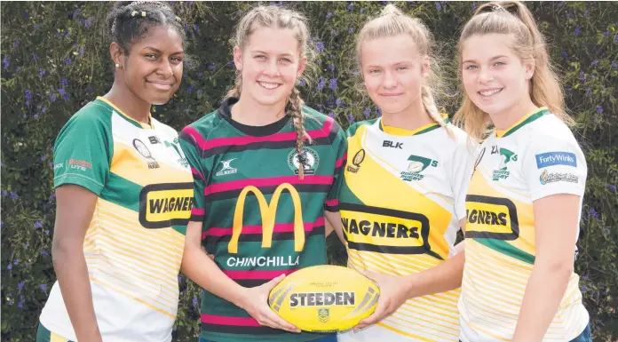  ?? Picture: Nev Madsen ?? REDS STARS: Celebratin­g their Queensland Reds under-15 team selection are (from left) Anna Dingley, Chloe Ellem, Seraphina Dickman and Taleah Ackland.