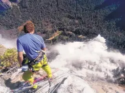  ?? PETER ZABROK/ASSOCIATED PRESS ?? Climber Ryan Sheridan who had just reached the top of El Capitan when a rock slide let loose below him Thursday in Yosemite National Park, Calif.