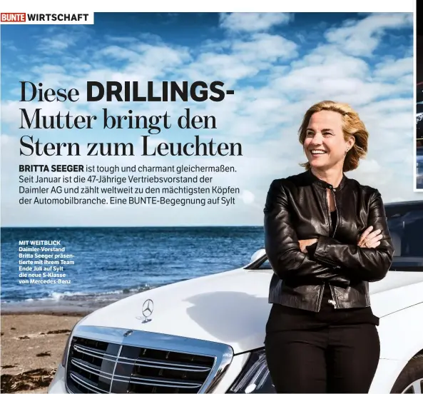  ??  ?? MIT WEITBLICK Daimler-Vorstand Britta Seeger präsentier­te mit ihrem Team Ende Juli auf Sylt die neue S-Klasse von Mercedes-Benz