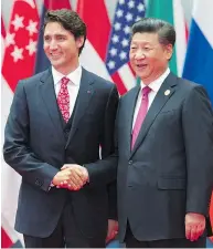  ?? ADRIAN WYLD / THE CANADIAN PRESS FILES ?? Prime Minister Justin Trudeau is greeted by Chinese President Xi Jinping at the G20 summit in 2016.