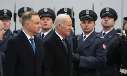  ?? Photograph: Sławomir Kamiński/Agencja Wyborcza.pl/Reuters ?? Andrzej Duda and Joe Biden will hold talks in Warsaw before the US president gives a speech this evening.