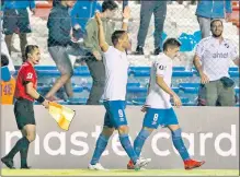  ??  ?? El festejo de Gonzalo Berguessio (9) tras anotar el gol del triunfo de Nacional sobre Mineiro en Montevideo.