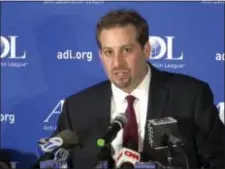  ?? TED SHAFFREY - THE ASSOCIATED PRESS ?? In this image taken from video, Oren Segal, Co-Director of the Anti-Defamation League’s Center on Extremism, addresses the media at a news conference at ADL Headquarte­rs in New York, Friday. Segal commented on the arrest of a Missouri man in connection...