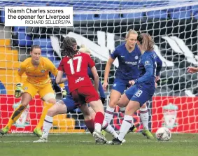  ?? RICHARD SELLERS/PA ?? Niamh Charles scores the opener for Liverpool