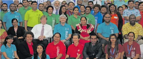  ?? Photo: Fiji National University ?? Employment Permanent Secretary Salaseini Daunabuna (seated middle) with Fiji National University vice-chancellor Professor Nigel Healey (left) during a recent Internal Quality Circle Convention at FNU Tamavua.