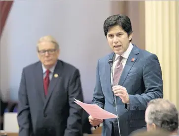  ?? Rich Pedroncell­i Associated Press ?? KEVIN DE LEÓN could run for governor, mayor of L.A. or U.S. Sen. Dianne Feinstein’s seat, his confidants say. He told reporters recently, “My timeline is when I know, I’ll make a decision and let you all know.”
