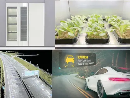  ?? Bilder: LG och Here ?? Grön teknik på CES: Ett odlingsskå­p bredvid kylen i köket. Och teknik för att minska trafikstoc­kningar.