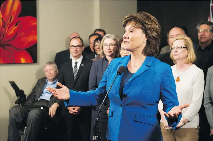  ?? GERRY KAHRMANN/PNG ?? ‘Change, collaborat­ion, starts with me as your premier,’ said Premier Christy Clark at a Liberal caucus meeting in Vancouver on Tuesday.