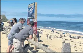  ?? SUSAN HAIGH — THE ASSOCIATED PRESS ?? People look out at the shore after a reported shark attack at Newcomb Hollow Beach in Wellfleet, Mass, on Saturday. A man boogie boarding off the Cape Cod beach was attacked by a shark and died later at a hospital.