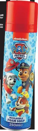  ??  ?? POPULAR A canister of Paw Patrol mouldable foam soap