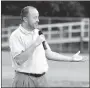  ?? MARK HUMPHREY ENTERPRISE-LEADER ?? Prairie Grove alumnus Josh Vickery speaks May 16 prior to the Tigers’ spring football scrimmage.