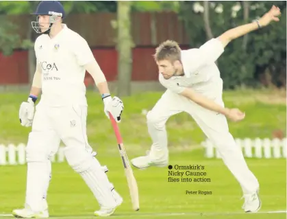  ?? Peter Rogan ?? Ormskirk’s Nicky Caunce flies into action