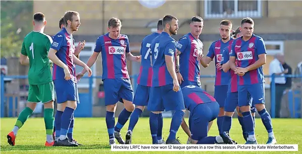  ?? ?? Hinckley LRFC have now won 12 league games in a row this season. Picture by Kate Winterboth­am.