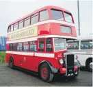  ??  ?? Above, the 1947 Daimler and below, newer bus in Huddersfie­ld colours