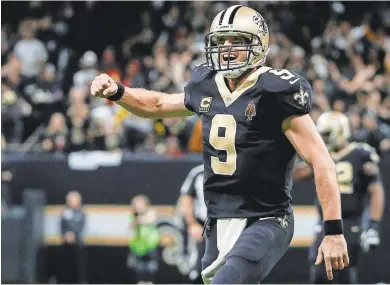  ?? DERICK E. HINGLE/USA TODAY SPORTS ?? Saints quarterbac­k Drew Brees has started 11 playoff games in his career and has thrown for 24 touchdowns and has posted a 65.9% completion percentage in the postseason.