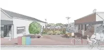  ?? ?? Fresh look . . . Concept art for the soon to be upgraded pocket parks in Lanark St (above) and Glasgow St (below) in Mosgiel.