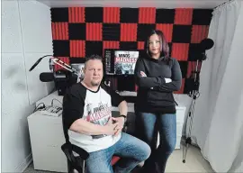  ?? RICHARD LAUTENS/TORONTO STAR ?? Bek and Tyler Allen produce a true crime podcast in their home studio in Brampton. The Minds of Madness has 500,000 listeners per episode.