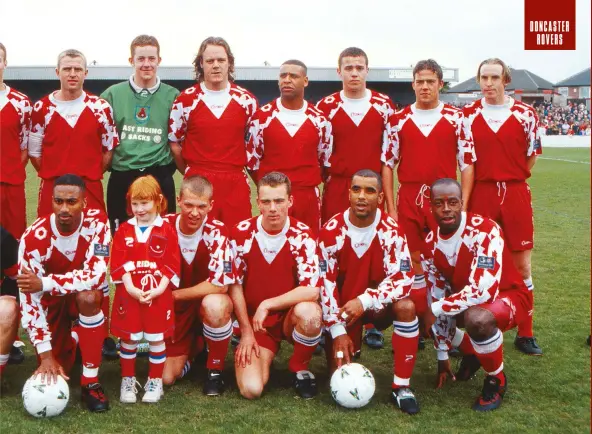 ??  ?? Above Donny dire: their line-up at home to Colchester on the final day of 1997-98