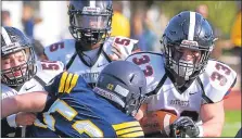  ?? BOB RAINES — DIGITAL FIRST MEDIA FILE ?? Germantown Academy’s Tanner Long faces off against Penn Charter’s Wayne Derkotch during their Inter-Ac game on Nov. 11, 2017. Wednesday, the Inter-Ac announced it was postponing sports through Dec. 31.