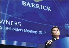  ?? THE CANADIAN PRESS ?? Barrick president Kelvin Dushnisky told shareholde­rs Tuesday the recent Veladero spill was “completely unacceptab­le.”