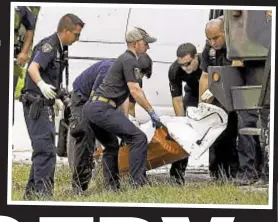  ??  ?? Van submerged in Houston bayou (facing page, below) is pulled out Wednesday (main photo) as police (right) remove body of one of six members of Saldivar family (all above) who lost their lives in mounting Harvey death toll.