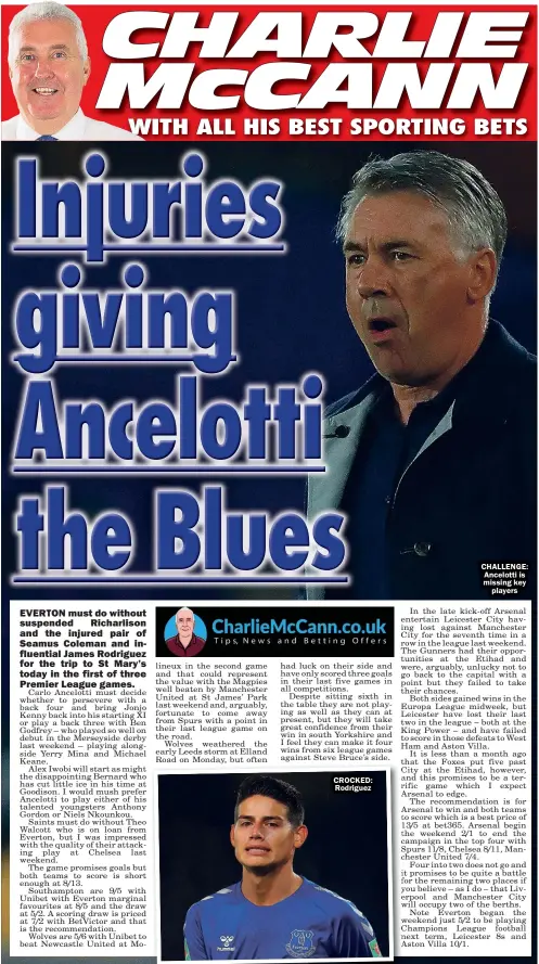  ??  ?? CHALLENGE: Ancelotti is missing key players