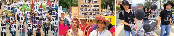  ?? FOTOS JAIME PÉREZ Y JULIO HERRERA ?? Cerca de 10.000 personas, según la central sindical CGT, participar­on en la jornada en Medellín que conmemoró al trabajador.