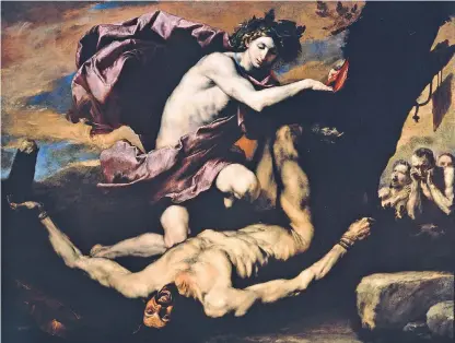  ??  ?? Primal and fundamenta­l: Ribera’s Apollo and Marsyas, main; andMan Bound to a Stake, right