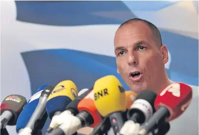  ?? Picture: AP. ?? Greece’s Finance Minister Yanis Varoufakis speaks after the 2015 referendum.