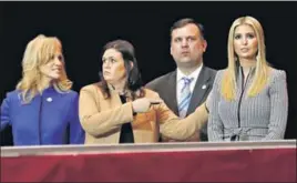  ?? REUTERS FILE ?? She did it too? (From left to right) White House counsellor Kellyanne Conway, press secretary Sarah Huckabee Sanders, director of social media Dan Scavino and senior advisor Ivanka Trump stand together watching as US President Donald Trump holds a campaign rally earlier this month.