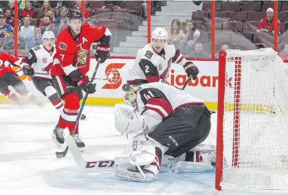  ?? FRANCOIS LAPLANTE/FREESTYLEP­HOTO/GETTY IMAGES ?? Ottawa’s Kyle Turris is off to a strong opening with three goals in five games. The Senators have scored 17 goals in their 3-2-0 start.