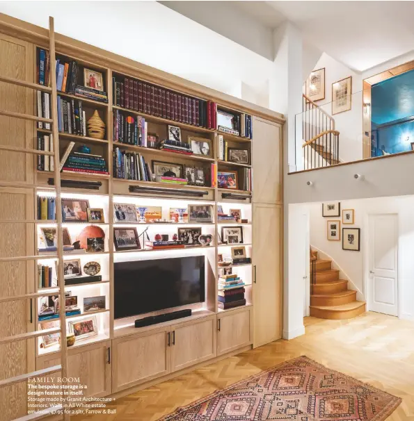  ??  ?? FAMILY ROOM The bespoke storage is a design feature in itself.
Storage made by Granit Architectu­re + Interiors. Walls in All White estate emulsion, 47.95 for 2.5ltr, Farrow & Ball