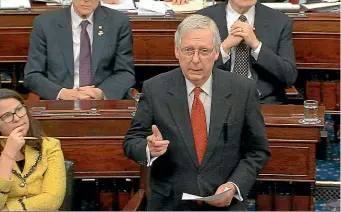  ?? AP ?? Senate leader Mitch McConnell was forced to drop plans to cram opening arguments at Donald Trump’s impeachmen­t trial into two late-night sessions.