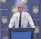 ?? PROVIDED BY COLUMBUS POLICE DEPARTMENT ?? Columbus, Ga., Police Chief Freddie Blackmon speaks after nine children were shot at a gas station.