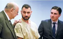  ?? MARK MIRKO/HARTFORD COURANT FILE PHOTO VIA AP ?? Richard Dabate, pictured April 17 with attorneys Hubie Santos, left, and Trent LaLima, right, in Rockville Superior Court in Vernon, Conn., is charged in the death of 39-year-old Connie Dabate at their home in 2015.