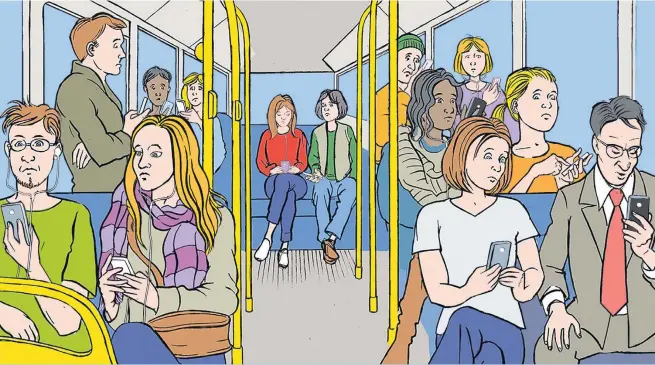  ?? IMAGE: ALISTAIR HUGHES/STUFF ?? Smartphone-clutching passengers are a familiar sight on public transport across the Wellington region. However, kindness from other people can play a major role in how pleasant your commute will be, research shows.