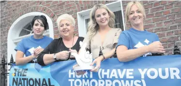  ??  ?? Celebrity support: Derry Girls actress Saoirse-Monica Jackson (second right) with HURT staff members (from left) Tina Burns, Sadie O’Reilly and Pauline McCloskey