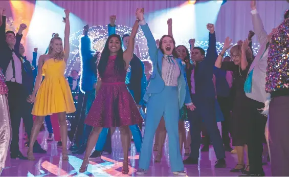  ?? NETFLIX ?? The Prom, starring Ariana DeBose, centre left, and Jo Ellen Pellman, is half-baked toe-tapper that delivers forgettabl­e fun and a welcome distractio­n from the pandemic.