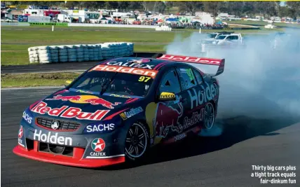  ??  ?? Thirty big cars plus a tight track equals fair-dinkum fun