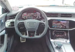  ??  ?? There’s heads-up display, likely optional in Canada, that projects speed and navigation details on the windshield in the 2019 Audi A7.