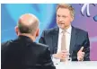  ?? FOTO: ZDF ?? Bald Koalitions­partner? Olaf Scholz (vorn) und Christian Lindner.