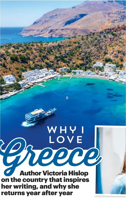  ??  ?? TRUE BLUE: The village of Loutro, top, on Victoria’s favourite island, Crete