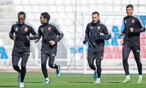  ?? ?? BAFANA Star Percy Tau, far left, goes through his paces with his Al Ahly teammates during training in Morocco this week ahead of the Club World Cup. | Twitter