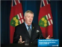  ?? CP PHOTO TIJANA MARTIN ?? Retired General Rick Hillier, chair of the COVID-19 Vaccine Distributi­on Task force, responds to a question during a press conference at Queen’s Park in Toronto on Dec. 11.